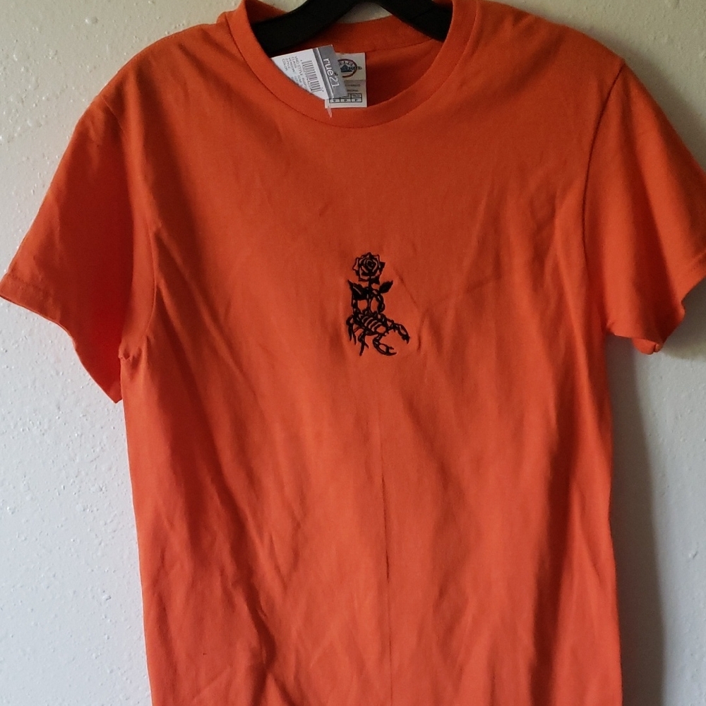 Rue21 Vibrant Orange Tee with Black Rose Motif